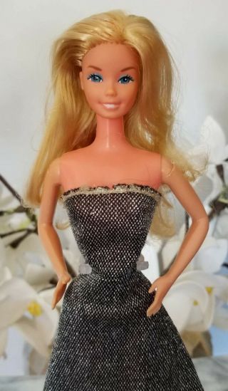 Mattel Vintage Superstar Era Barbie Blonde Pink Skin Taiwan Retro In Black Dress