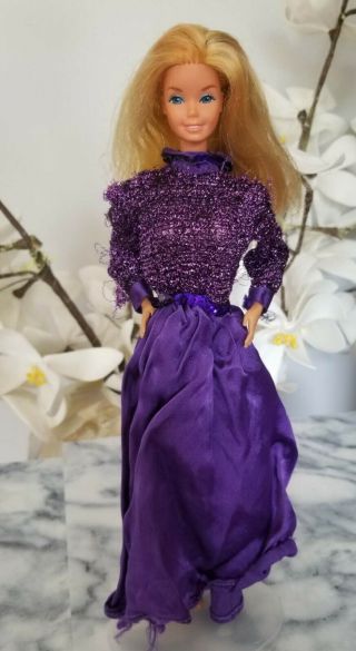 Mattel Vintage Superstar Era Barbie Blonde Pink Skin Taiwan In Purple Dress 2