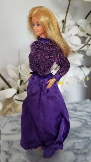 Mattel Vintage Superstar Era Barbie Blonde Pink Skin Taiwan In Purple Dress 3