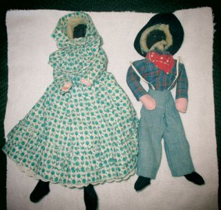 Apple Head (?) Doll Couple,  Grandma,  Grandpa Primitive Folk Art Hand Made Cloth