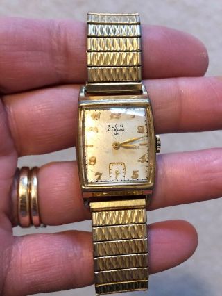 Vintage Elgin Deluxe Mens Watch 10k Gold Filled Case 17 Jewels Stretch Band Runs