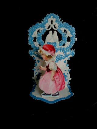 Antique Victorian Little Girl In Pink Valentine 3d Stand Up - Diecut - Germany