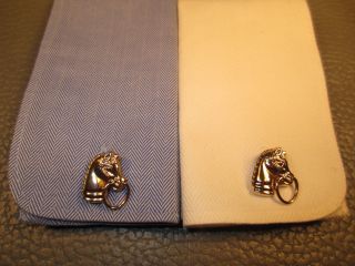 Vintage Horse Head Equestrian Yellow Gold Plated Cuff Links