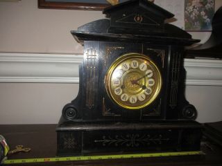 Antique H.  A.  C.  Mantel Parlor Clock Runs,  Keeps Time,  Black/gold