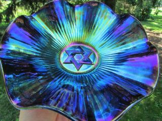 Imperial STAR OF DAVID ANTIQUE CARNIVAL ART GLASS RUFFLED BOWL ELECTRIC PURPLE 2