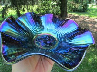 Imperial STAR OF DAVID ANTIQUE CARNIVAL ART GLASS RUFFLED BOWL ELECTRIC PURPLE 4