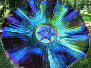 Imperial STAR OF DAVID ANTIQUE CARNIVAL ART GLASS RUFFLED BOWL ELECTRIC PURPLE 5