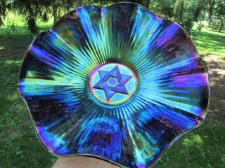 Imperial STAR OF DAVID ANTIQUE CARNIVAL ART GLASS RUFFLED BOWL ELECTRIC PURPLE 6