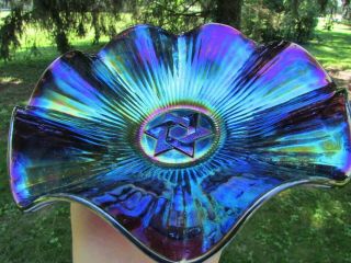 Imperial STAR OF DAVID ANTIQUE CARNIVAL ART GLASS RUFFLED BOWL ELECTRIC PURPLE 7
