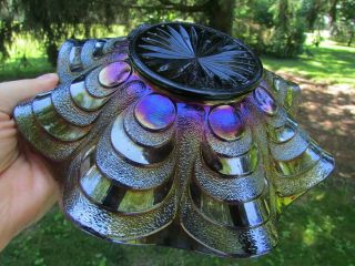 Imperial STAR OF DAVID ANTIQUE CARNIVAL ART GLASS RUFFLED BOWL ELECTRIC PURPLE 8