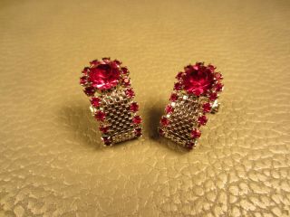 Vintage Red Glass Bling Wrap Around White Gold Plated Cuff Links