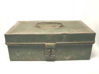 Antique Vintage 1892 Geuder & Paeschke Cream City Green Metal Fishing Tackle Box