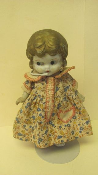 Vintage 1920 " S All Bisque Doll With The Clothes And A Stand