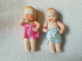 2 Vintage 1930s Japan Jointed Bisque Baby Doll 3 " Tall Red Heads