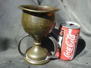 C.  1909 Antique Loving Cup Yacht Racing Trophy Copper With Three Pewter Handles