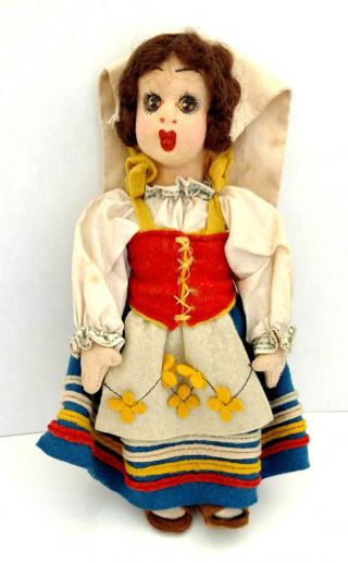 Vintage 8 " Lenci Cloth Doll Handpainted Face Tagged Made In Italy