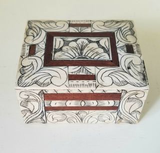 Vintage Anglo Indian Wood Hinged Box With Bovine Bone And Decorative Design