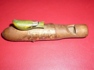 Antique Folk Art Hand Carved Wooden Bird Call Whistle Woodpecker C1910s