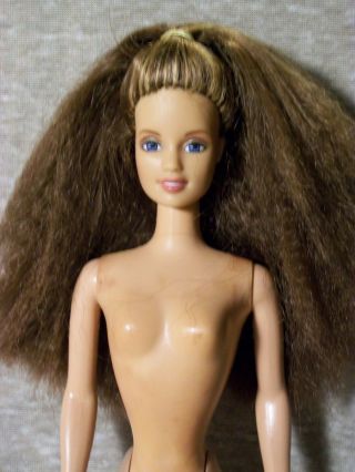 F1 Vintage Barbie,  Long Crimped Multi - Tone Brown Hair,  Blue Eyes - Body Stained