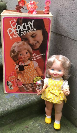 Vintage Mattel Peachy & Her Puppets Doll 1973 All 4 Puppets Box