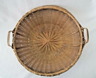 Antique Round Handwoven Basket,  Handmade wood handles 10 x 4 