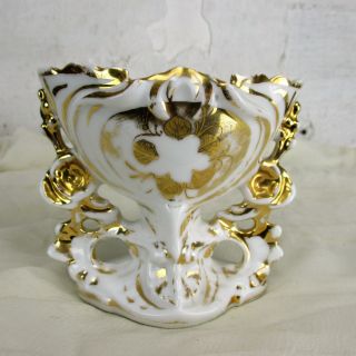 Small Antique French Vieux Paris Porcelain Fan Flair Bridal Vase Lovely 4.  13 "
