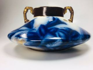 Antique Victorian Adderley England Flow Blue Lilly Floral Vase W/ Handles C 1880