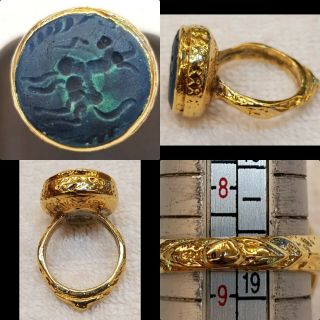 Antique Jesper Stone With Goat Intaglio Carved Gold Gulied Medieval Lovely Ring