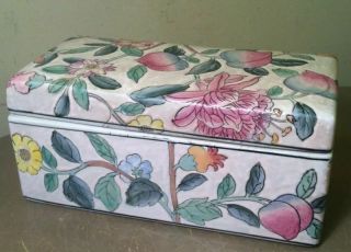 Antique Signed CloisonnÉ Style Dresser / Trinket Box Hand Painted Flowers