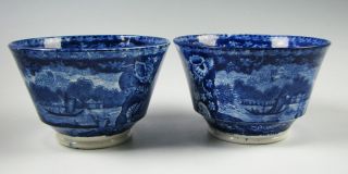 2 Antique Dark Blue Staffordshire American View Wadsworth Tower Cups circa 1825 2
