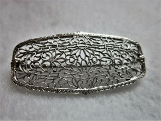 Antique Art Deco Sterling Silver Ornate Filigree Pin