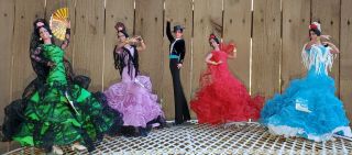 5 Vintage Marin Chiclana Spanish Flamenco Dancer Dolls Male Females