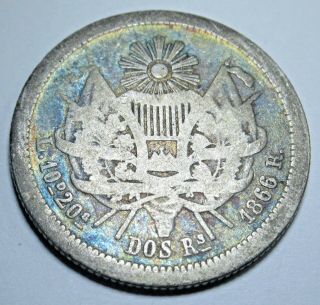 1866 Guatemala Silver 2 Reales Piece of 8 Dos Real Old Antique Guatemalan Coin 2
