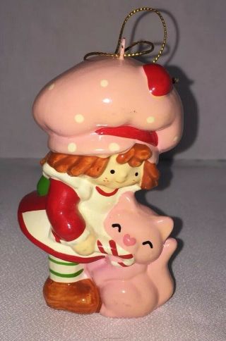 Strawberry Shortcake Christmas Ornament With Cat And Candy Cane 1980s