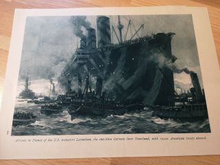 Wwi Antique Print Arrival In France Of U.  S Transport Leviathan / Vaterland Ww1