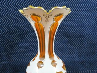 Antique Amber Cut to Clear Czech/Bohemian Glass Vase - 10.  5 