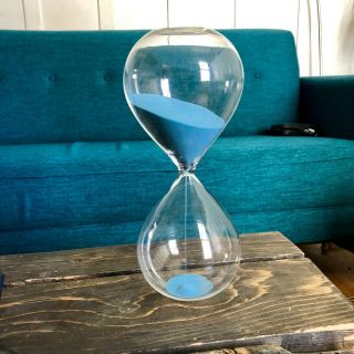 Vintage Hourglass Large Clear Tempered Glass With Blue/aqua Sand 11 By 5 Inches