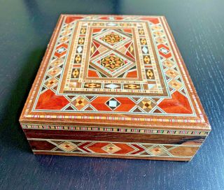 Rectangle Hand Crafted Gorgeous Wooden Mosaic Box Inlaid With Mother Of Pearl