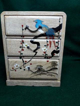 Vintage Miniature Japanese Style Painted Cabinet Box