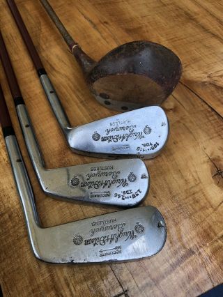 4 Antique Wright,  Ditson Golf Clubs 3 Irons And Wood