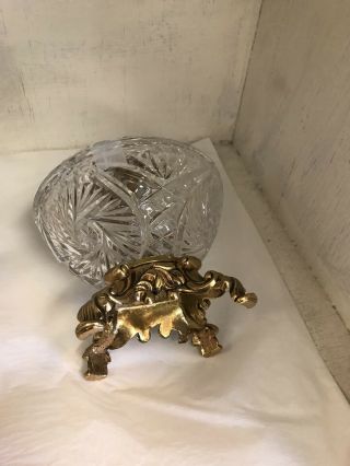 Vintage cut crystal candy dish with lid.  Gold Bottom. 3