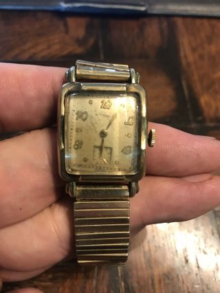 Wittnauer 17 Jewel Mens Vintage Watch Large Square Running 10k Gold Filled