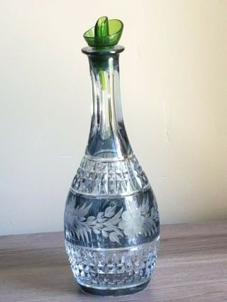 Antique Cut Glass Czech Bohemian Smoke Blue Glass Wine Decanter