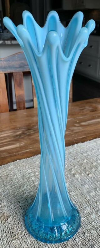 Gorgeous Antique/vtg Dugan Ribbed Opalescent Blue Swung/stretch Glass Vase