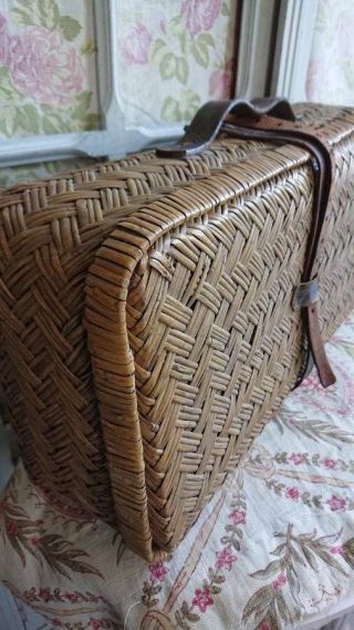 Sweet Antique French Picnic,  Travelling,  Textile Storage Basket C1900