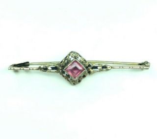 E Vtg Antique Victorian Pink Stone 800 Sterling Silver Brooch Art Deco Boho