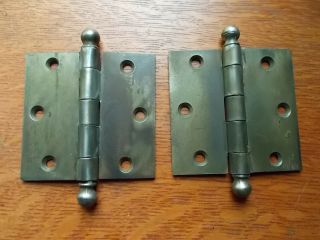 Two Antique Rolled Steel Craftsman Door Hinges 3 1/2 X 3 1/2 " C1920