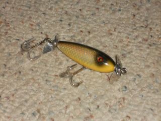 1930 Shur - Strike Surface Spinner Wood 2.  75 " Fishing Lure - Yellow Scale - Glass Eyes