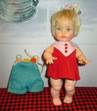 1964 Ideal Tearie Dearie 9 " Doll 2 Outfits Tag Japan Drink,  Wet