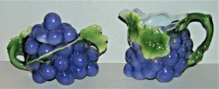 Antique Signed Royal Bayreuth Grape Cluster Creamer & Covered Sugar Bowl Ex